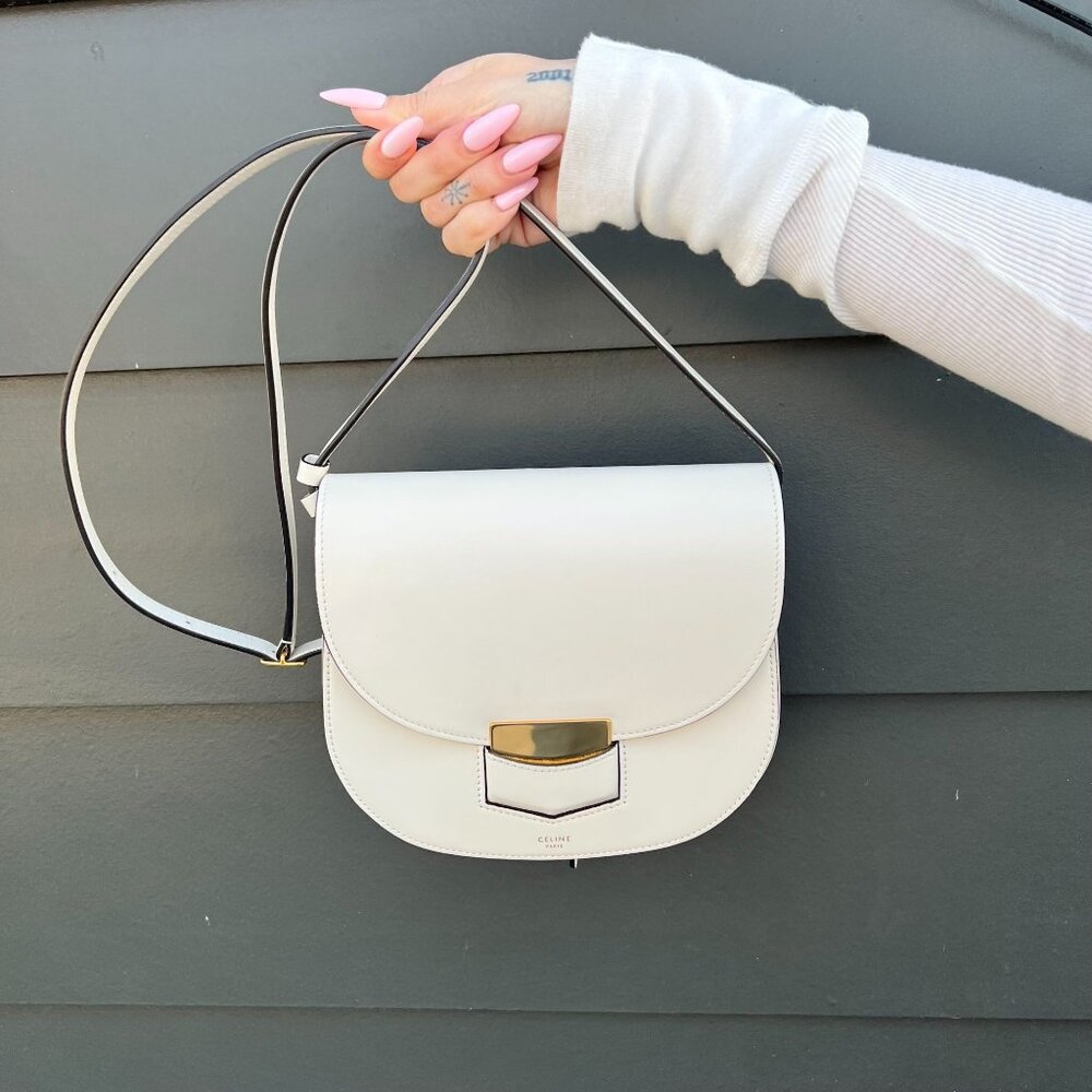 CELINE Ivory Grained Calfskin Leather Trotteur Crossbody Bag Aged GHW